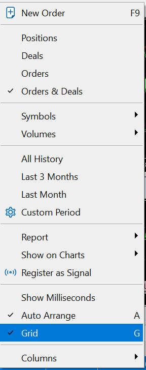 display the grid in mt5